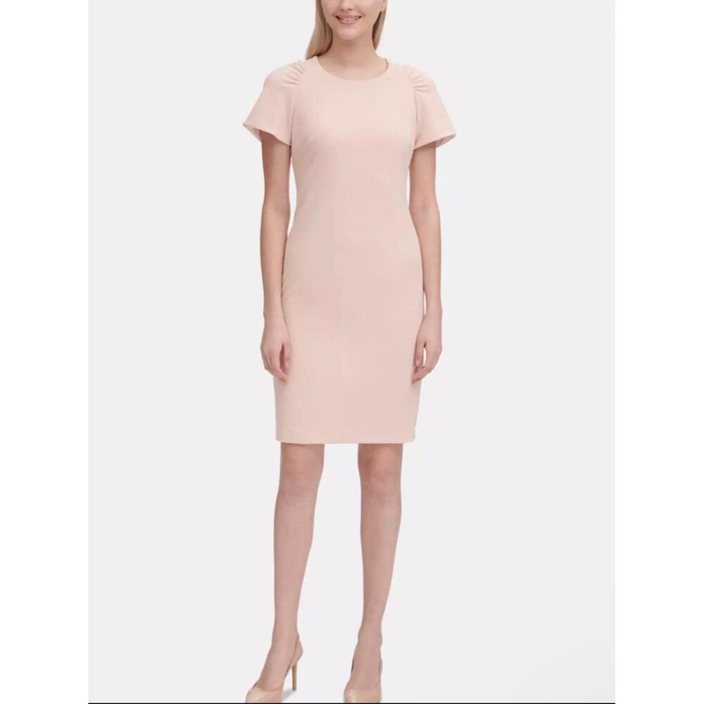 Calvin Klein Gathered Shoulder Sheath Blush color Dress Size 2